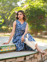 Thumbnail for Janasya Dark Cotton Floral A-Line Kurta