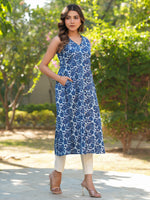 Thumbnail for Janasya Dark Cotton Floral A-Line Kurta