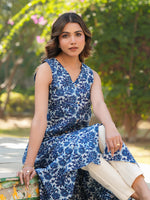 Thumbnail for Janasya Dark Cotton Floral A-Line Kurta