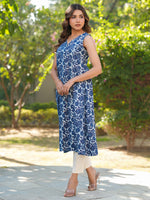Thumbnail for Janasya Dark Cotton Floral A-Line Kurta