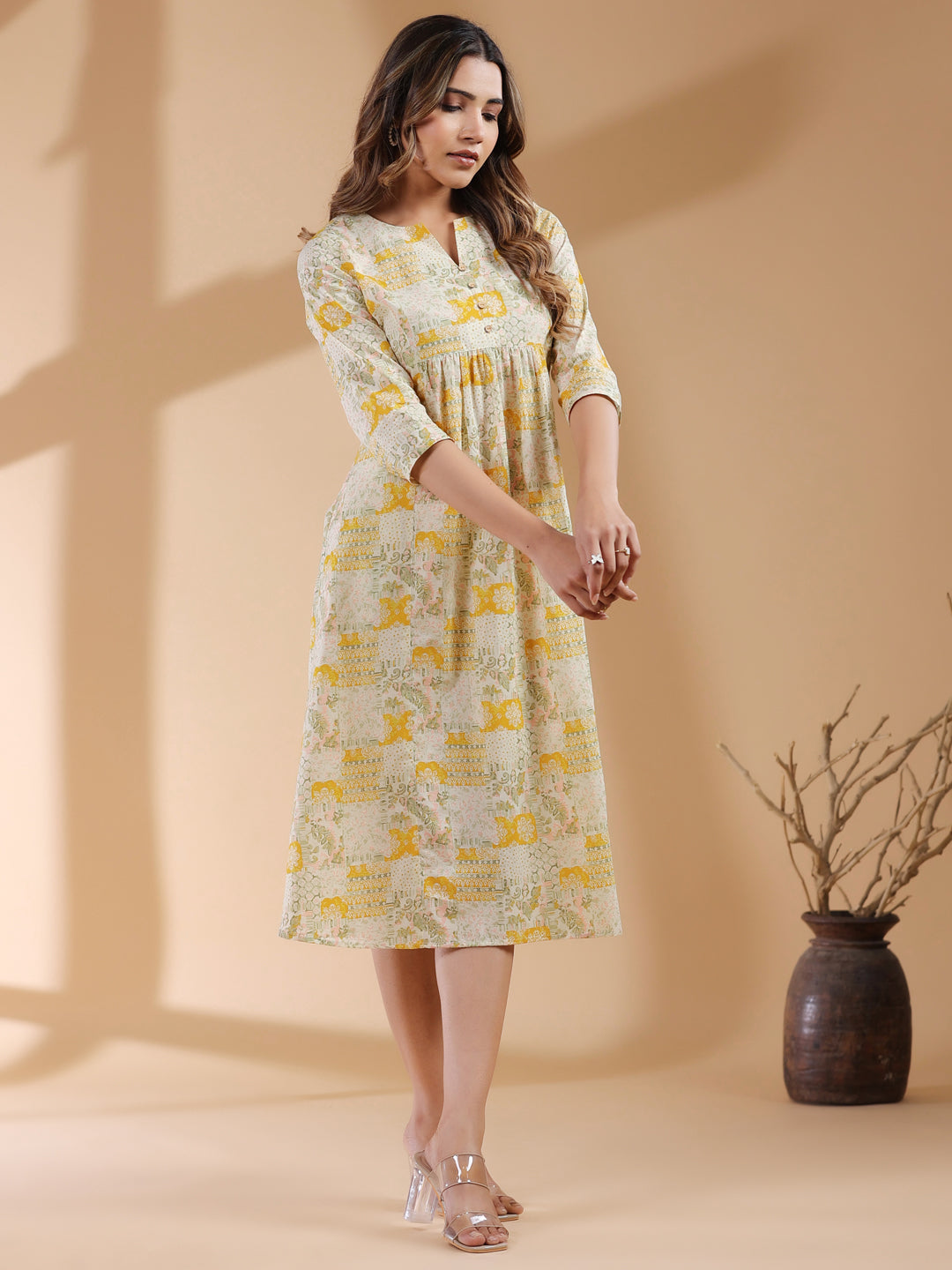 Janasya Light Cotton Floral A-Line Kurta