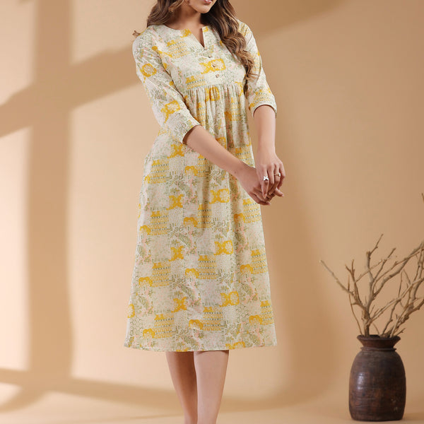 Janasya Light Cotton Floral A-Line Kurta