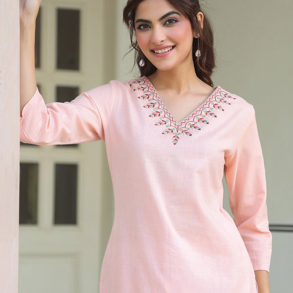 Janasya Light Cotton Yoke Embroidery Straight Kurta - Distacart