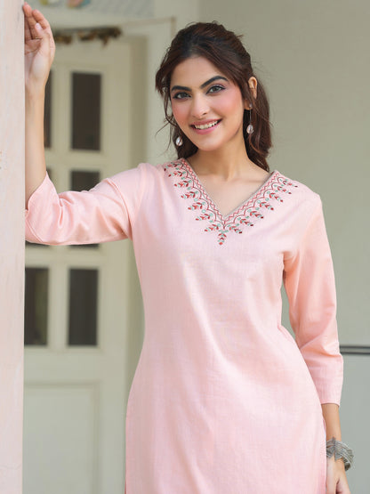 Janasya Light Cotton Yoke Embroidery Straight Kurta - Distacart