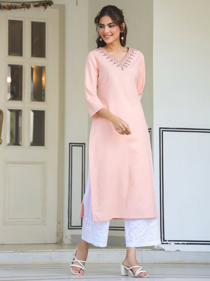 Janasya Light Cotton Yoke Embroidery Straight Kurta - Distacart