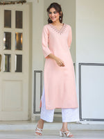 Thumbnail for Janasya Light Cotton Yoke Embroidery Straight Kurta