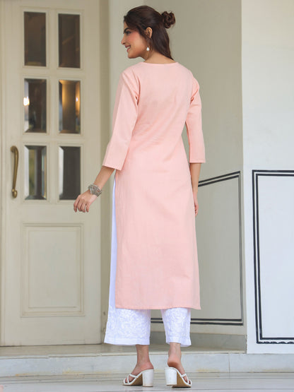 Janasya Light Cotton Yoke Embroidery Straight Kurta - Distacart