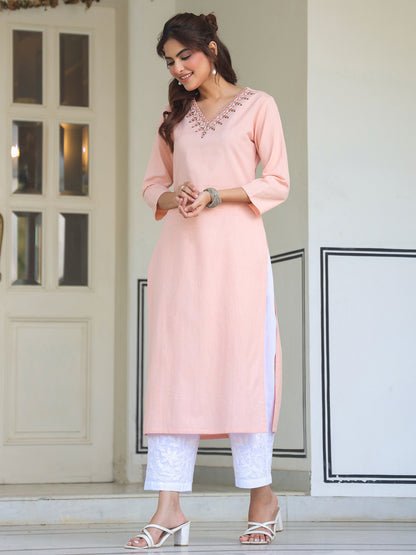 Janasya Light Cotton Yoke Embroidery Straight Kurta - Distacart