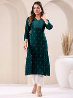 Thumbnail for Janasya Dark Rayon Embroidered Straight Kurta