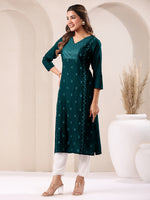 Thumbnail for Janasya Dark Rayon Embroidered Straight Kurta