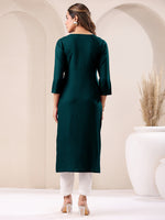 Thumbnail for Janasya Dark Rayon Embroidered Straight Kurta