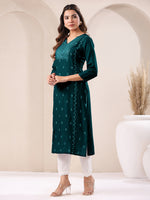 Thumbnail for Janasya Dark Rayon Embroidered Straight Kurta