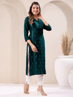 Thumbnail for Janasya Dark Rayon Embroidered Straight Kurta