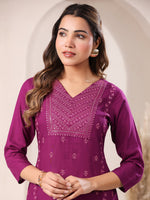Thumbnail for Janasya Dark Rayon Embroidered Straight Kurta