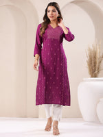 Thumbnail for Janasya Dark Rayon Embroidered Straight Kurta