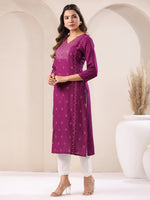 Thumbnail for Janasya Dark Rayon Embroidered Straight Kurta