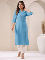 Thumbnail for Janasya Light Cotton Solid Straight Kurta