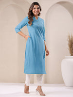 Thumbnail for Janasya Light Cotton Solid Straight Kurta