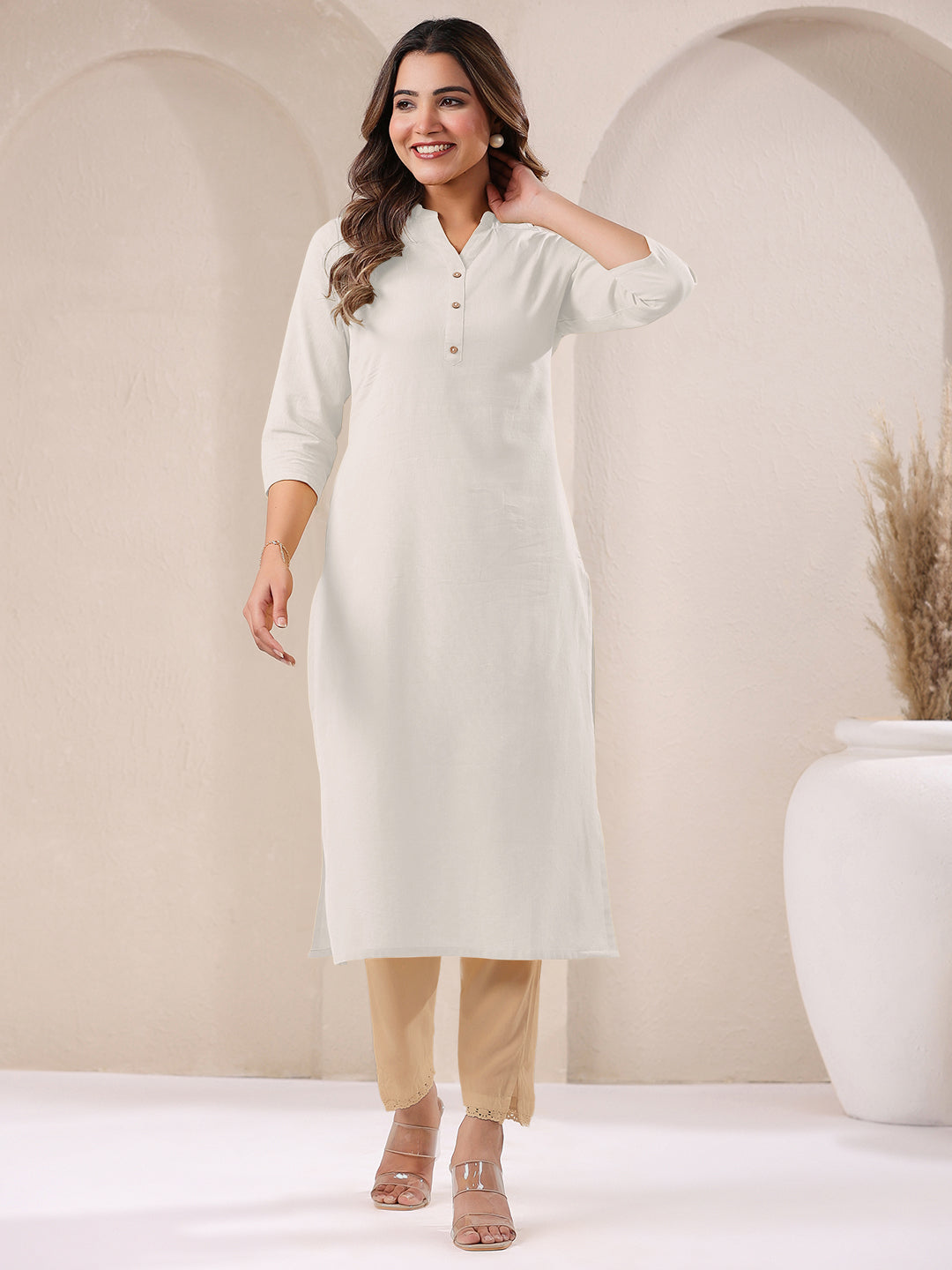 Janasya Light Cotton Solid Straight Kurta