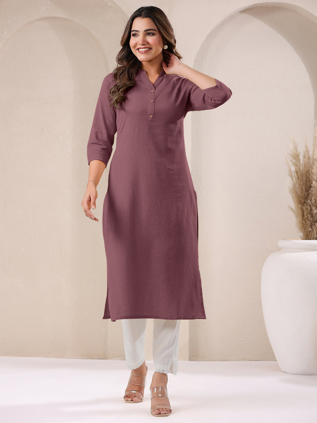 Janasya Light Cotton Solid Straight Kurta