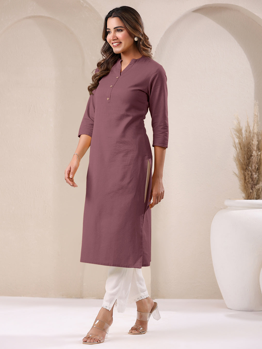 Janasya Light Cotton Solid Straight Kurta