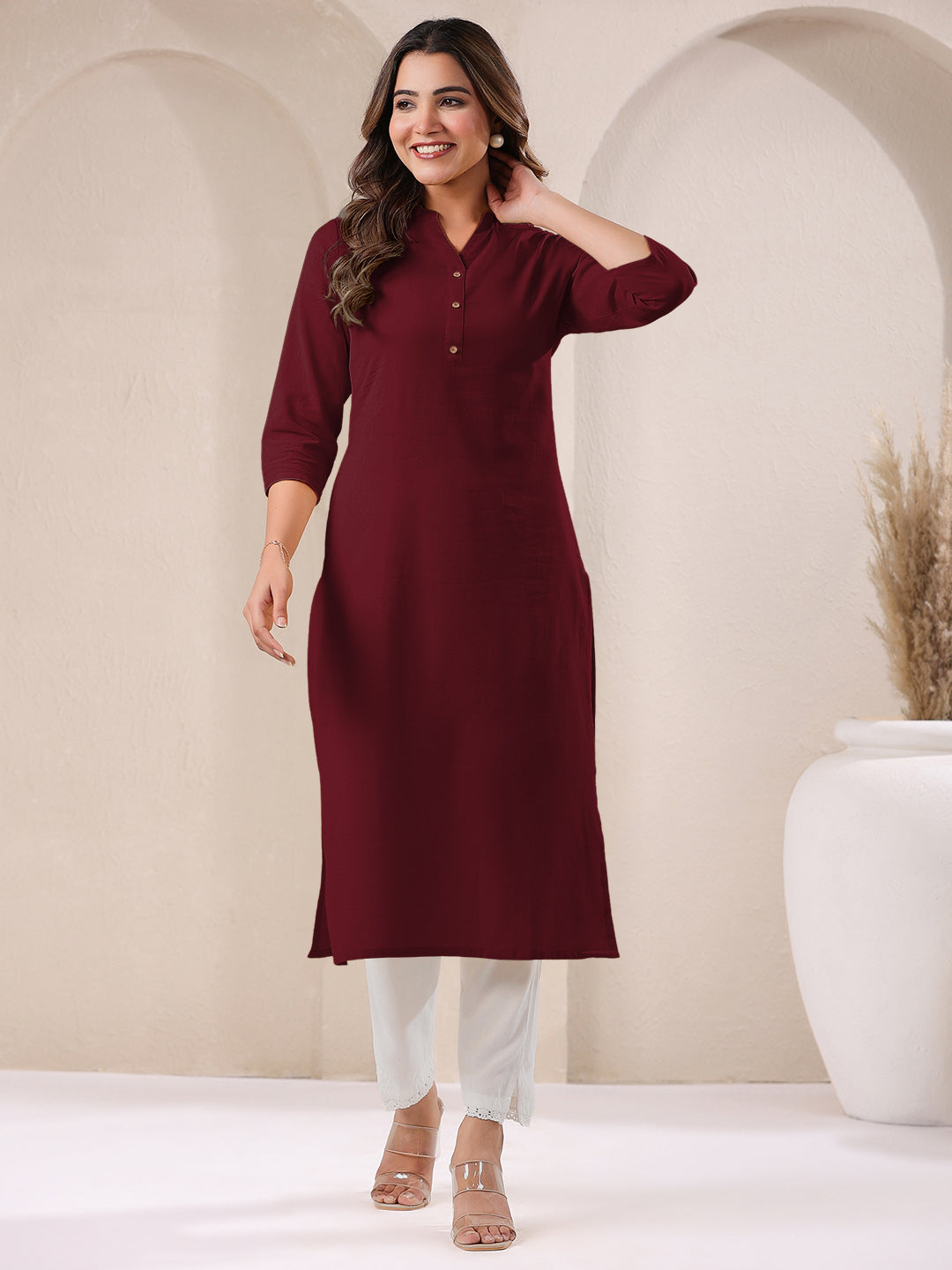 Janasya Light Cotton Solid Straight Kurta