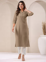 Thumbnail for Janasya Light Cotton Solid Straight Kurta