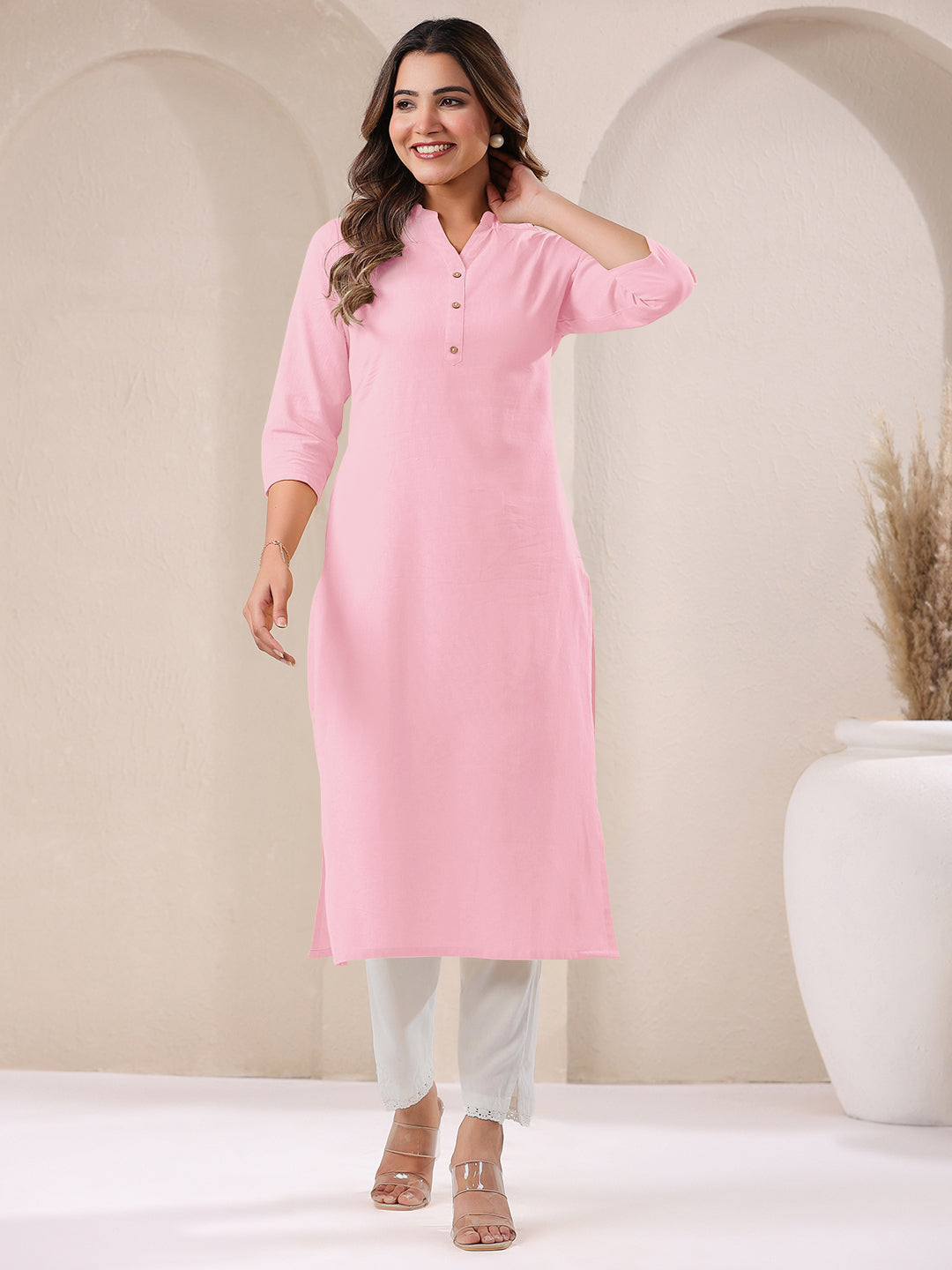 Janasya Light Cotton Solid Straight Kurta