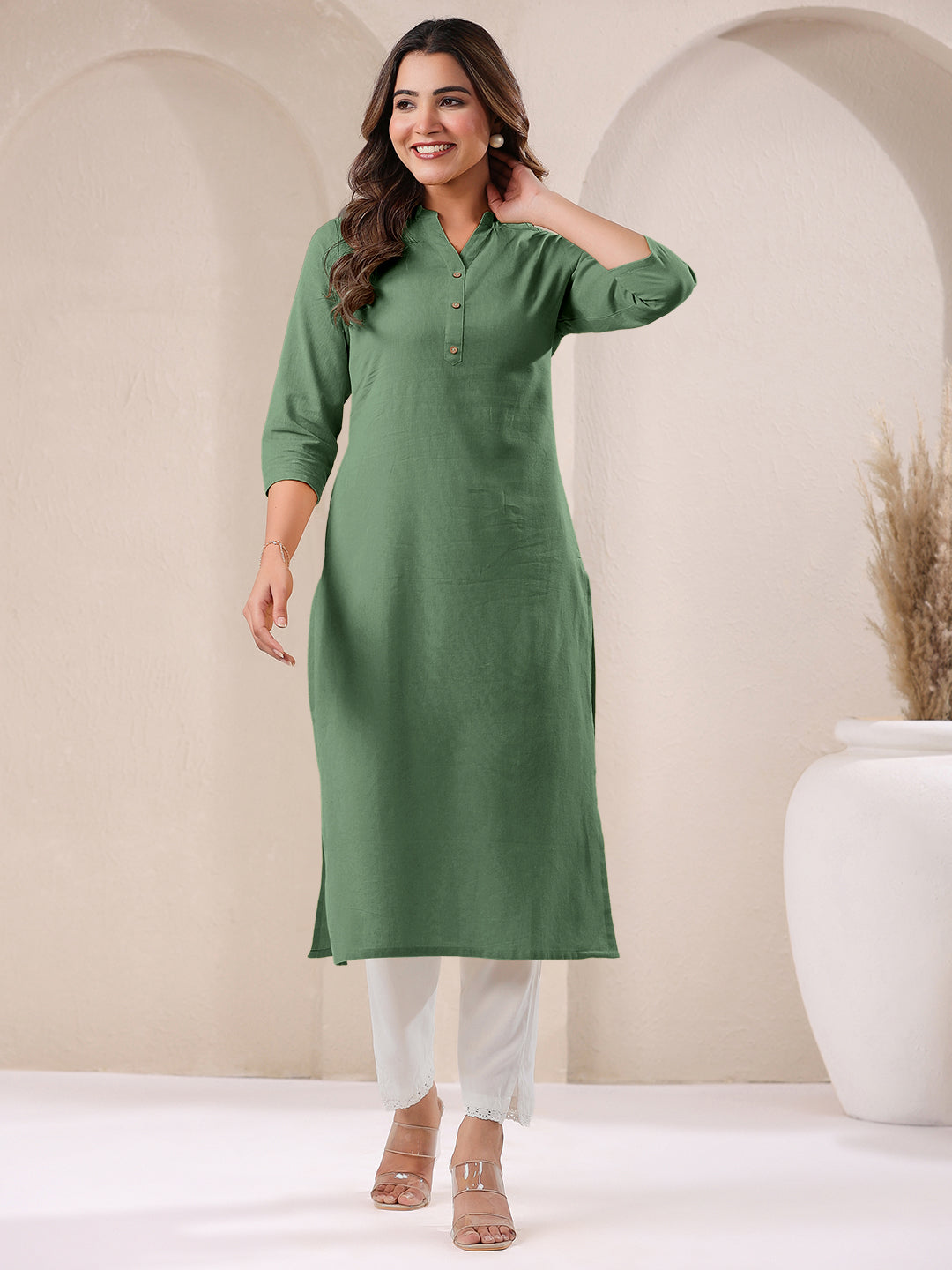 Janasya Light Cotton Solid Straight Kurta