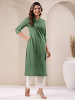 Thumbnail for Janasya Light Cotton Solid Straight Kurta