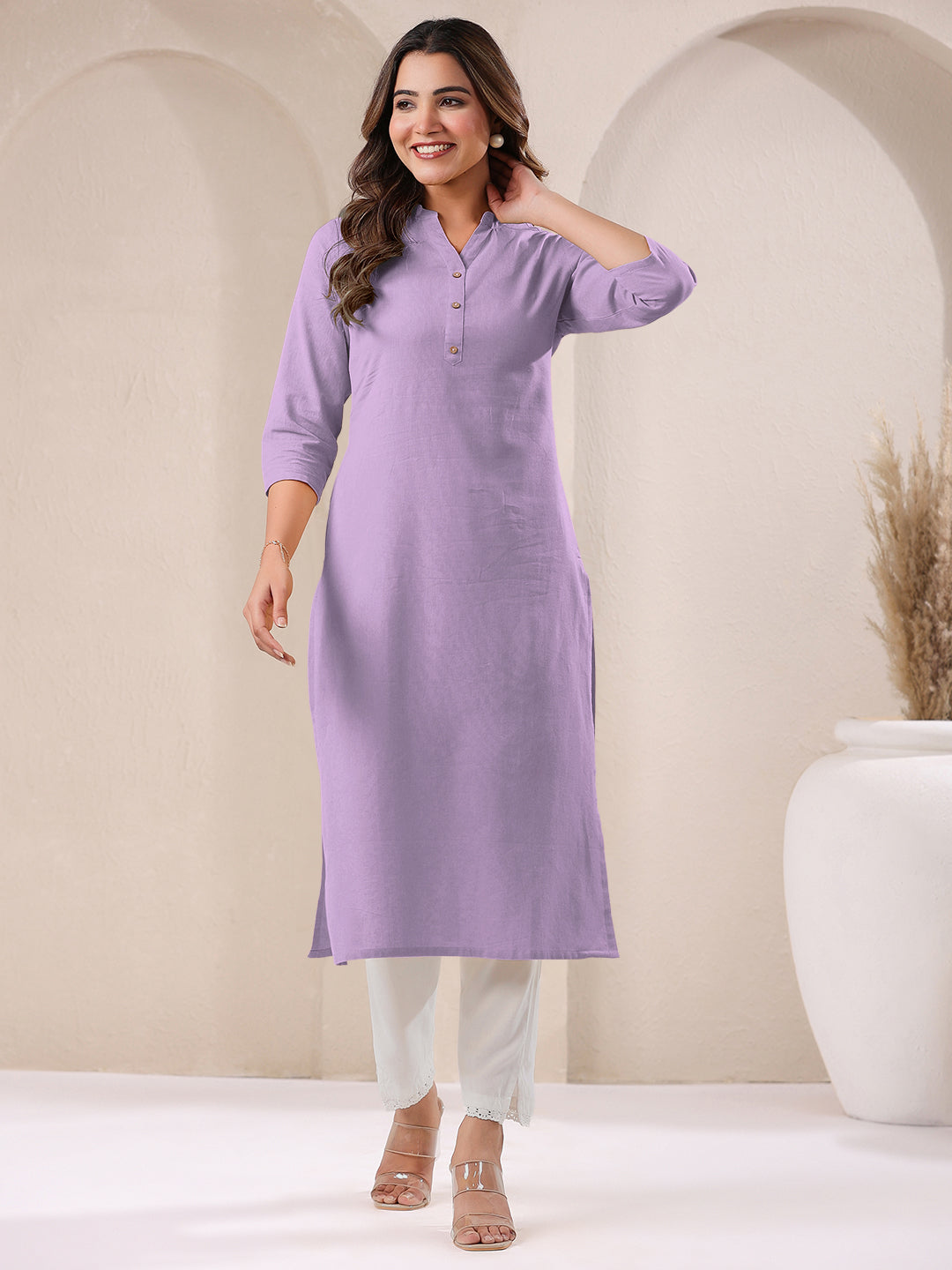 Janasya Light Cotton Solid Straight Kurta