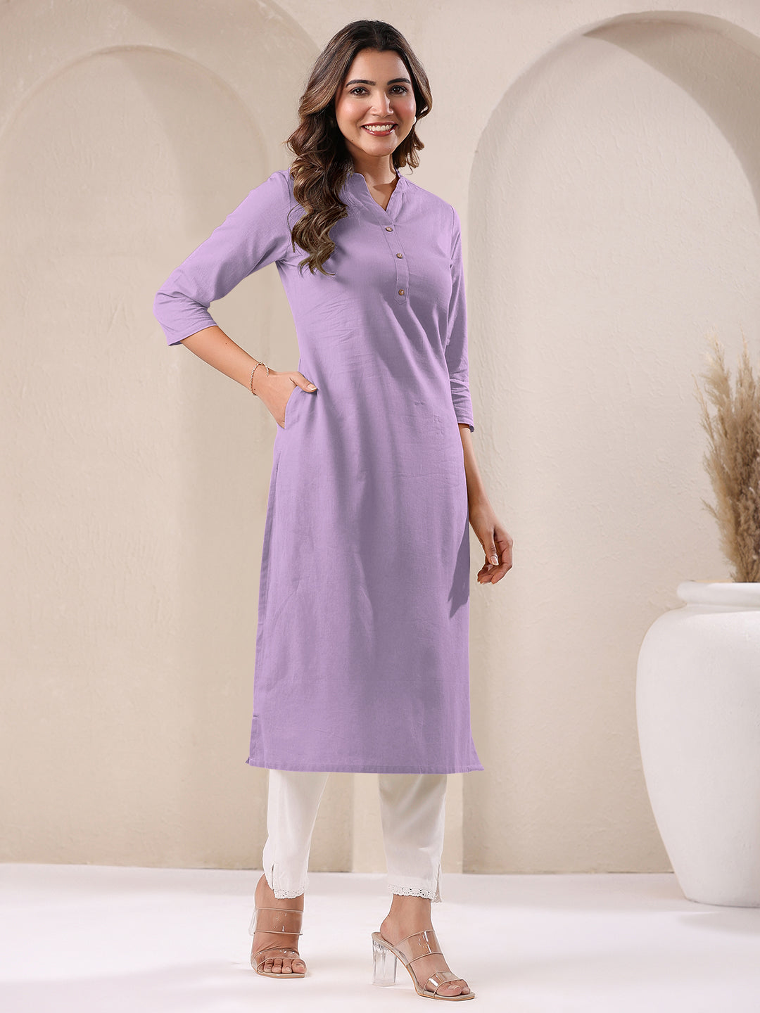 Janasya Light Cotton Solid Straight Kurta