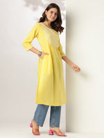 Thumbnail for Janasya Light Cotton Yoke Embroidery A-Line Kurta