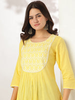 Thumbnail for Janasya Light Cotton Yoke Embroidery A-Line Kurta