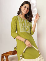 Thumbnail for Janasya Dark Cotton Yoke Embroidery Straight Kurta