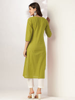 Thumbnail for Janasya Dark Cotton Yoke Embroidery Straight Kurta
