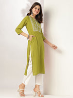Thumbnail for Janasya Dark Cotton Yoke Embroidery Straight Kurta