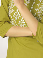 Thumbnail for Janasya Dark Cotton Yoke Embroidery Straight Kurta