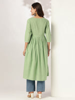 Thumbnail for Janasya Light Cotton Yoke Embroidery A-Line Kurta