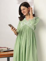 Thumbnail for Janasya Light Cotton Yoke Embroidery A-Line Kurta