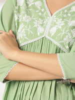 Thumbnail for Janasya Light Cotton Yoke Embroidery A-Line Kurta