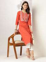 Thumbnail for Janasya Dark Cotton Yoke Embroidery Straight Kurta