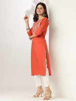 Thumbnail for Janasya Dark Cotton Yoke Embroidery Straight Kurta