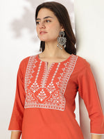 Thumbnail for Janasya Dark Cotton Yoke Embroidery Straight Kurta