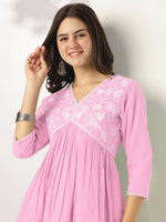 Thumbnail for Janasya Light Cotton Yoke Embroidery A-Line Kurta
