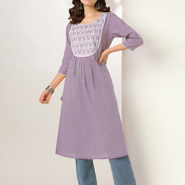 Janasya Light Cotton Yoke Embroidery Straight Kurta