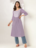 Thumbnail for Janasya Light Cotton Yoke Embroidery Straight Kurta