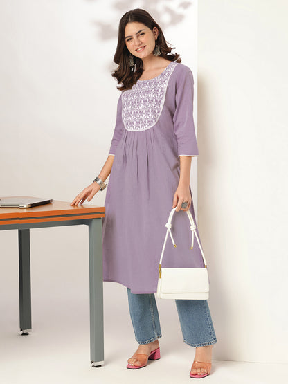 Janasya Light Cotton Yoke Embroidery Straight Kurta - Distacart