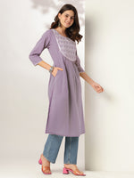 Thumbnail for Janasya Light Cotton Yoke Embroidery Straight Kurta