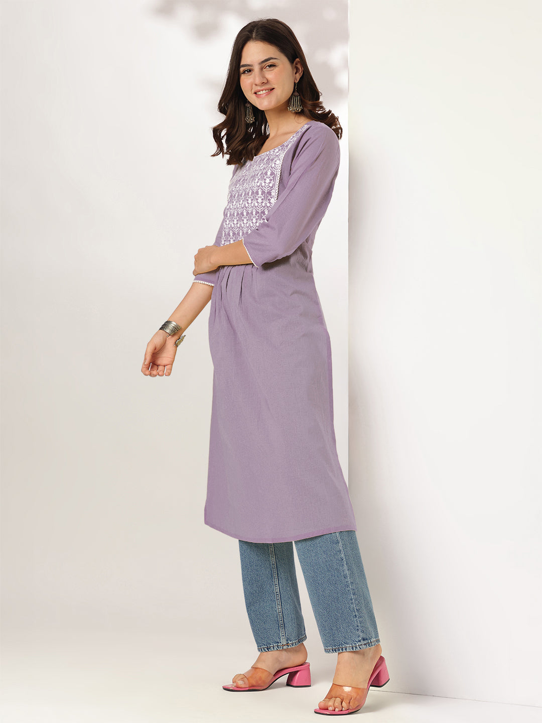 Janasya Light Cotton Yoke Embroidery Straight Kurta - Distacart